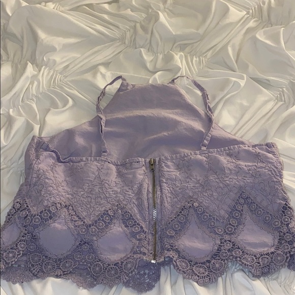 Kendal & Kylie Lilac Lace Halter Cropped Tank Top - Picture 2 of 6